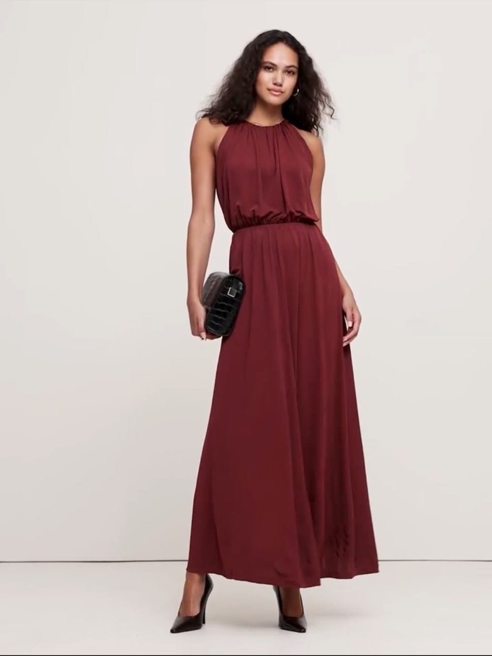 Banana Republic Crepe Knit Cut-Out Maxi Dress Cherry Jam Burgundy Red Size M NWT